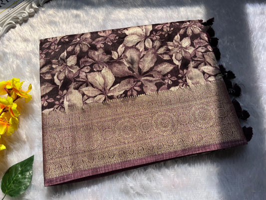 Purple Floral Digital Print Saree