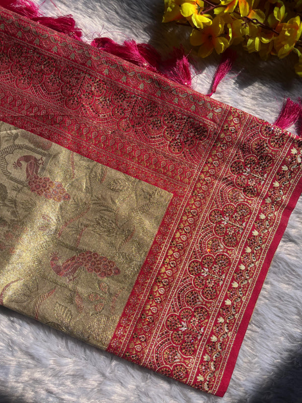 White & Pink silk saree