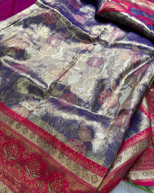 Purple & Pink Tissue Silk Saree