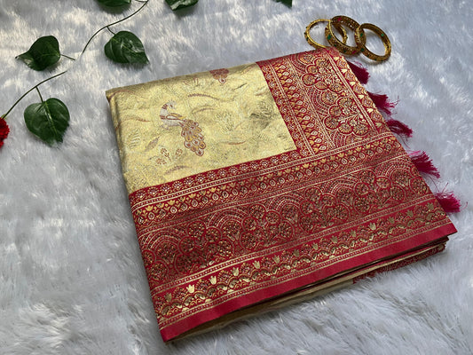 White & Pink silk saree