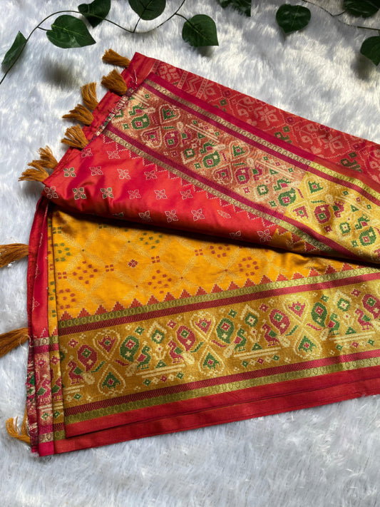 Mustard Patola Print Silk Saree