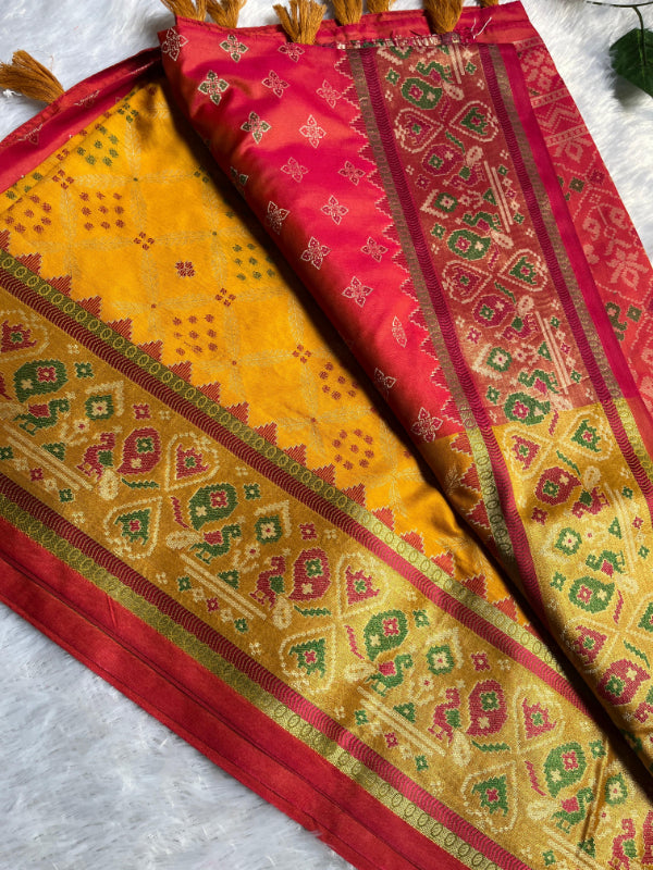 Mustard Patola Print Silk Saree