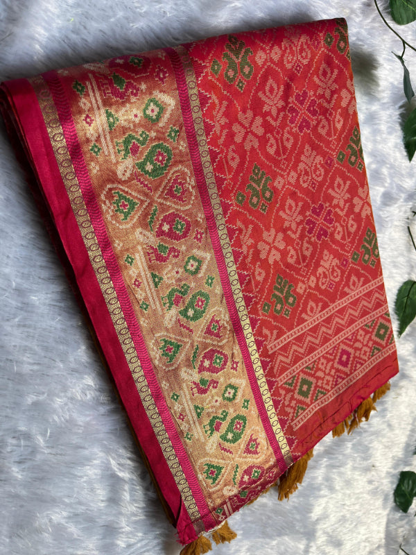 Mustard Patola Print Silk Saree
