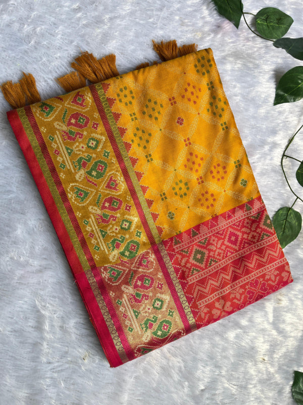 Mustard Patola Print Silk Saree