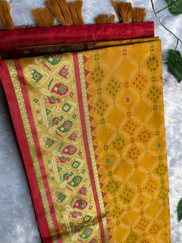 Mustard Patola Print Silk Saree