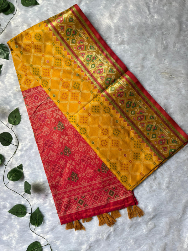 Mustard Patola Print Silk Saree