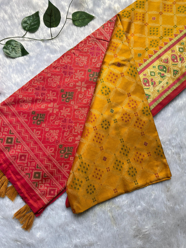 Mustard Patola Print Silk Saree