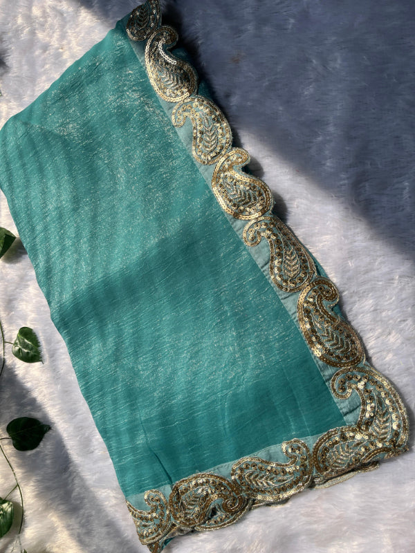 Sky Blue Saree With Readymade Blouse