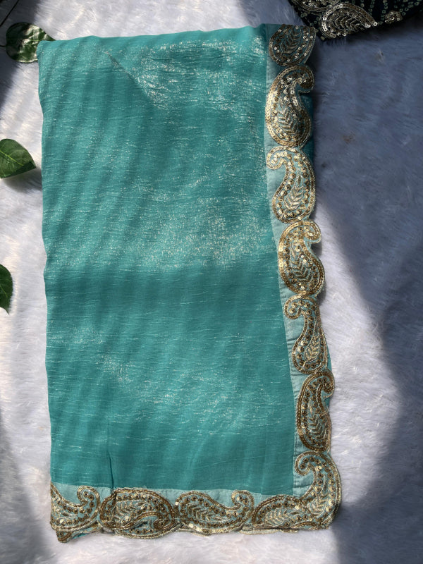 Sky Blue Saree With Readymade Blouse