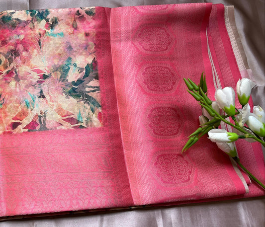 Pink Floral Digital Print Saree