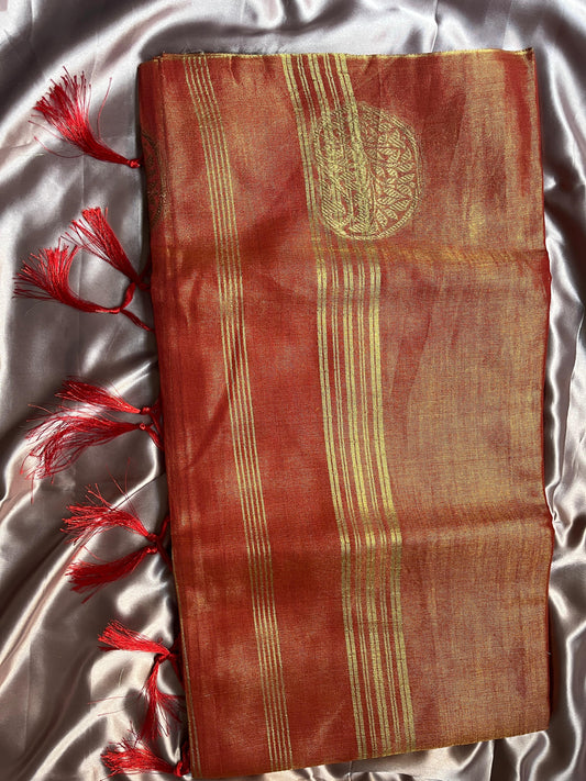 Orange Weaving Pallu Tissue Silk Saree