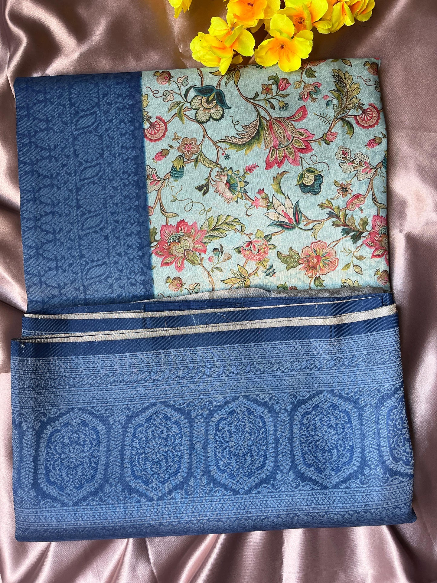 Blue Digital Floral Print Saree