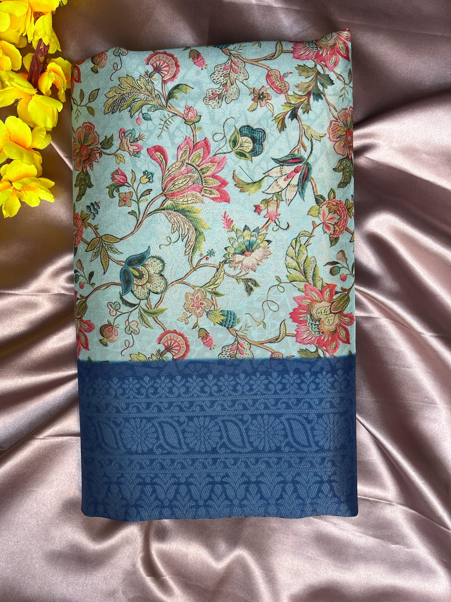 Blue Digital Floral Print Saree