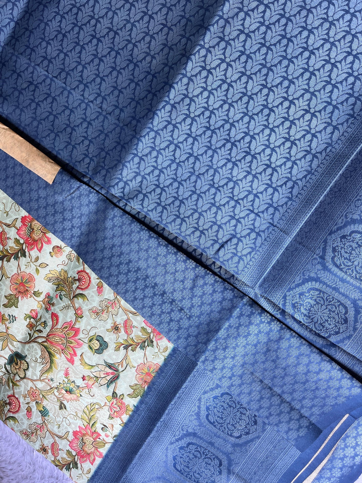 Blue Digital Floral Print Saree
