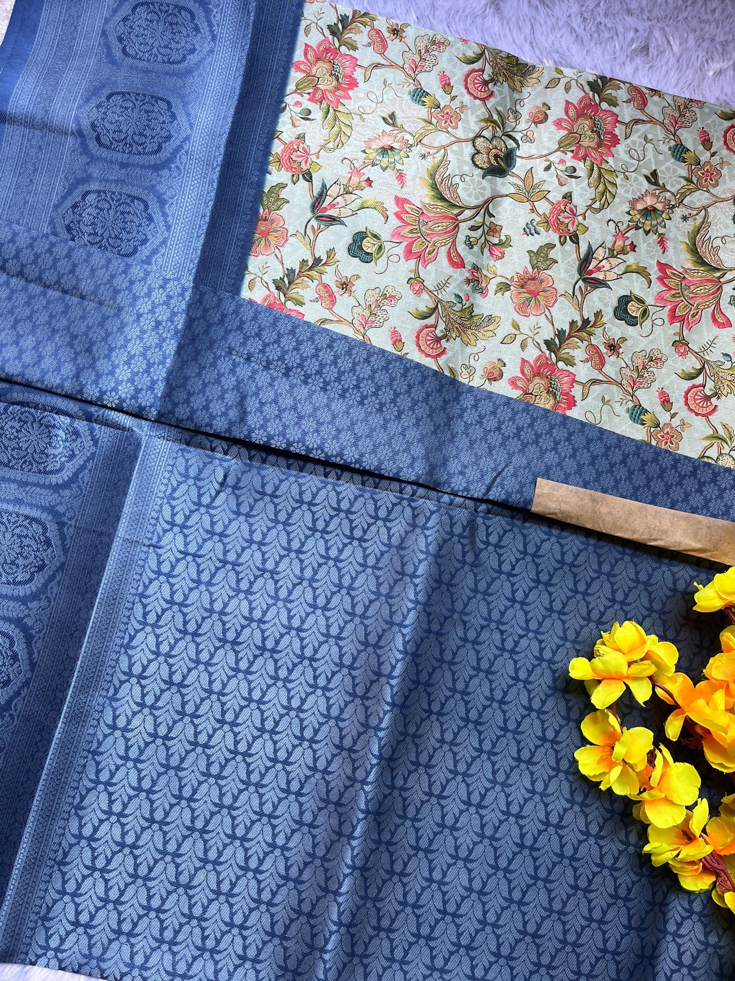 Blue Digital Floral Print Saree