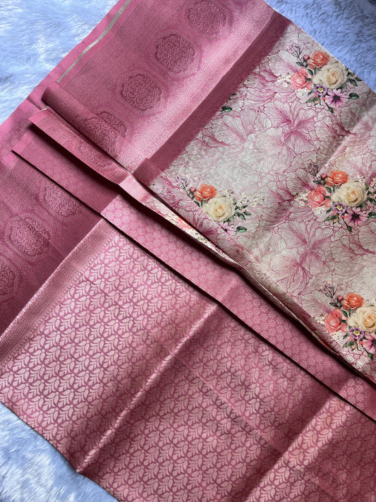 Rust Pink Floral Digital Print Saree