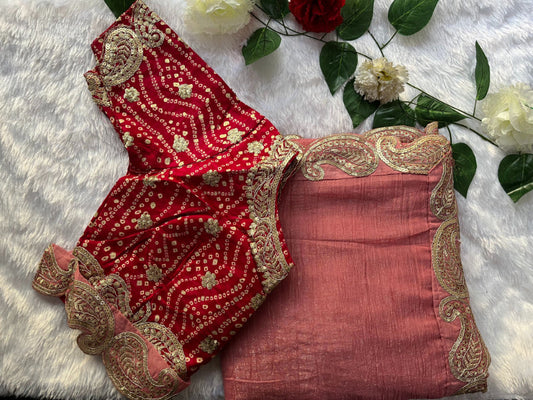 Peach Pink Saree With Readymade Blouse