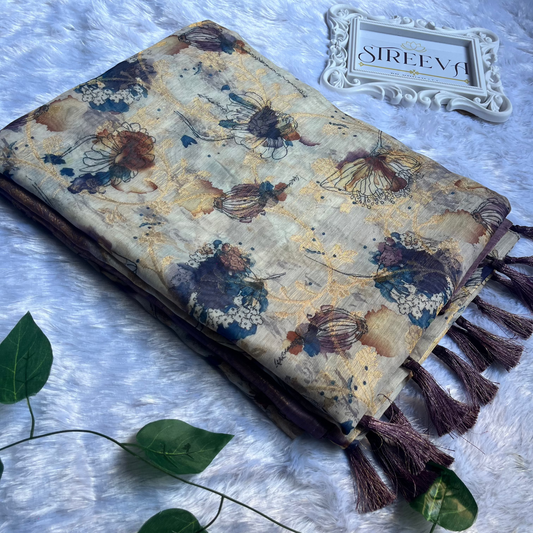 Purple & Beige Floral Saree