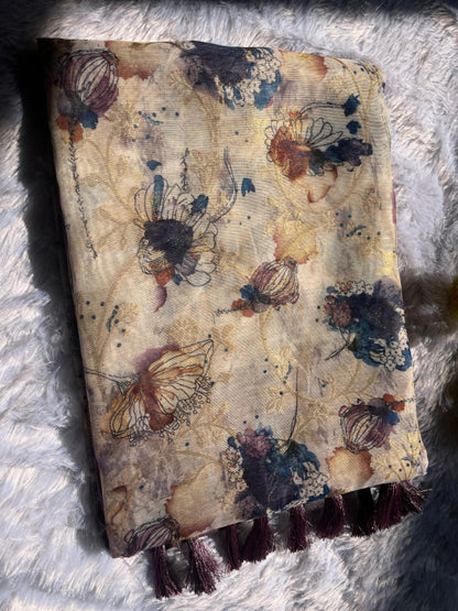 Purple & Beige Floral Saree