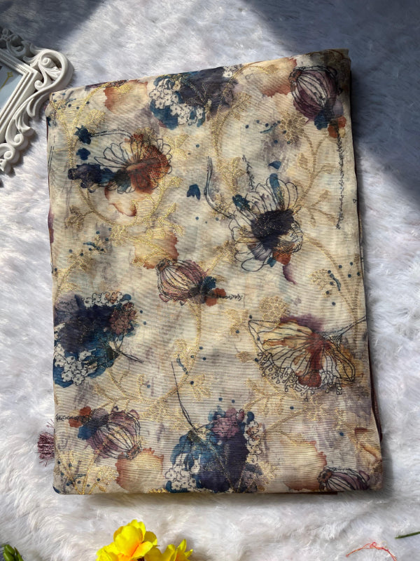 Purple & Beige Floral Saree