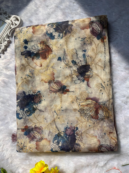 Purple & Beige Floral Saree