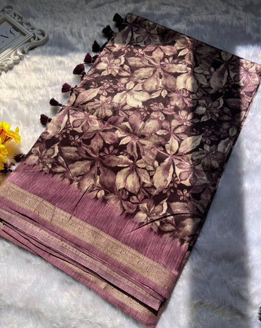 Purple Floral Digital Print Saree
