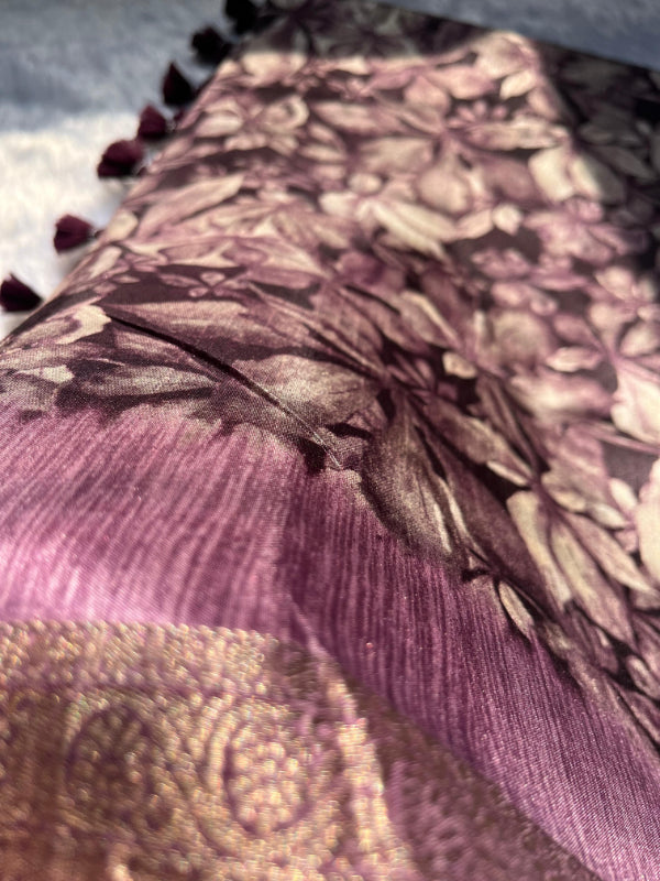 Purple Floral Digital Print Saree