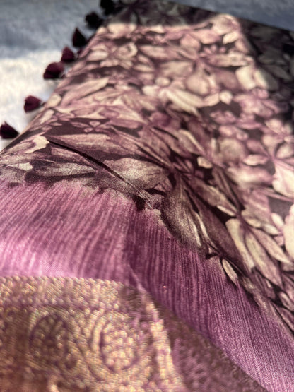 Purple Floral Digital Print Saree