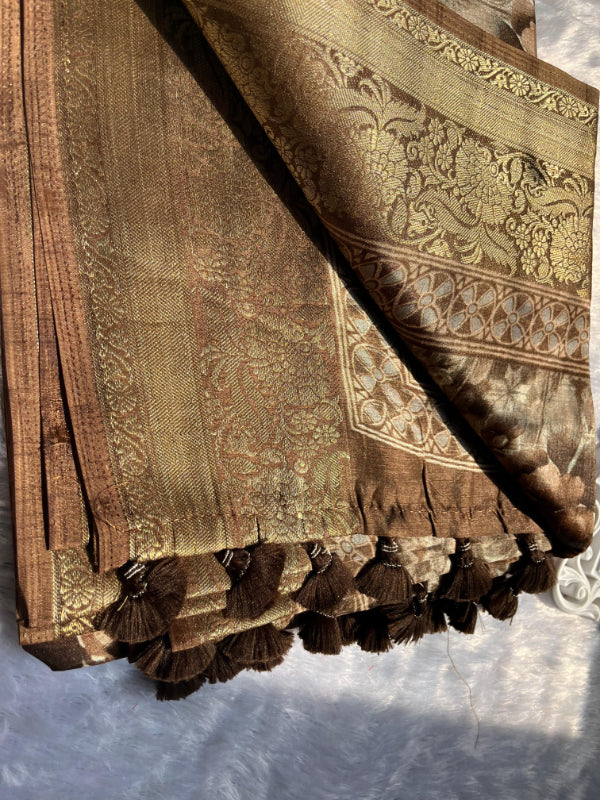 Coffee Brown Floral Print Saree