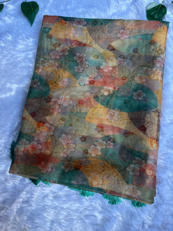 Light Green Floral Saree