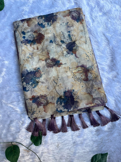 Purple & Beige Floral Saree