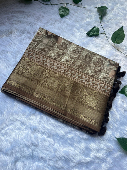 Coffee Brown Floral Print Saree