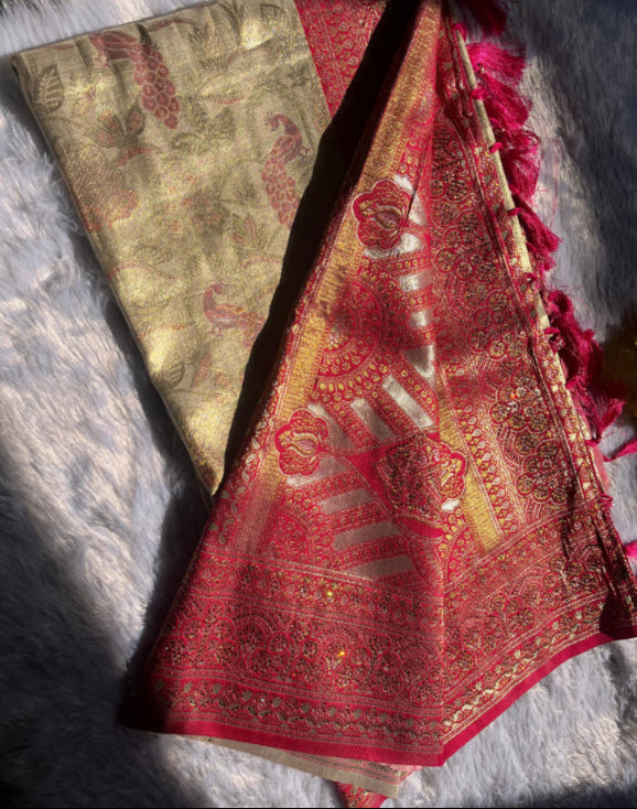 White & Pink silk saree