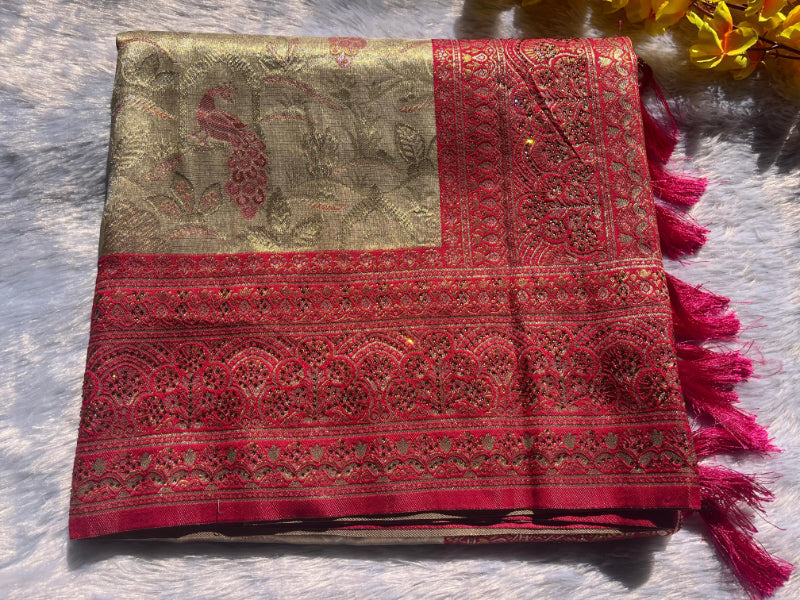 White & Pink silk saree