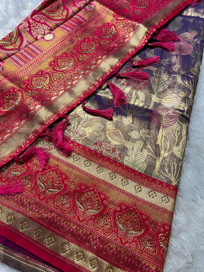 Purple & Pink Tissue Silk Saree