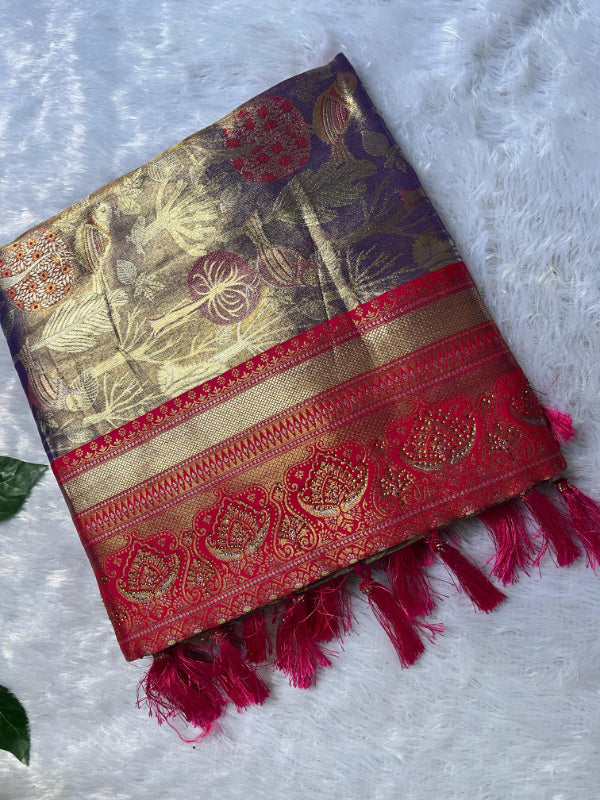 Purple & Pink Tissue Silk Saree
