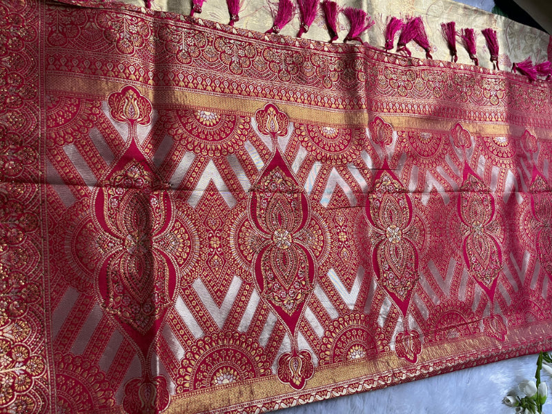 White & Pink silk saree