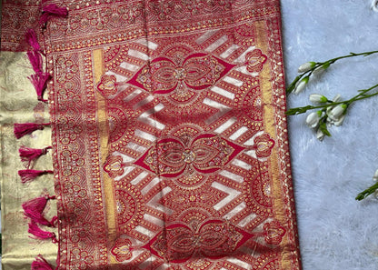 White & Pink silk saree