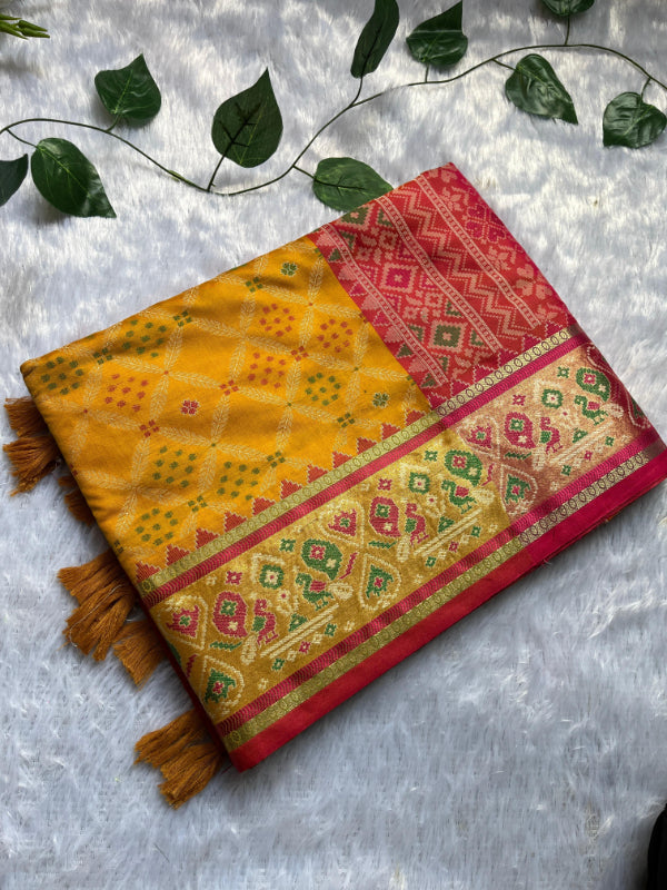 Mustard Patola Print Silk Saree