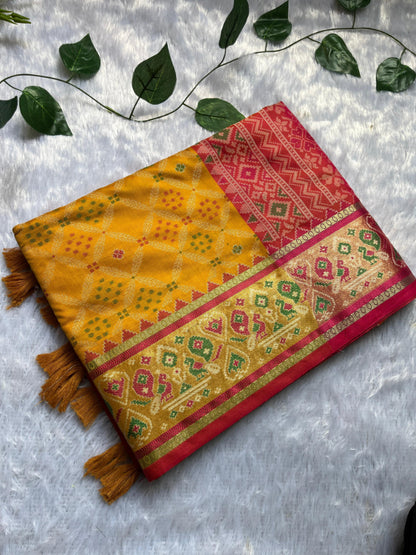 Mustard Patola Print Silk Saree