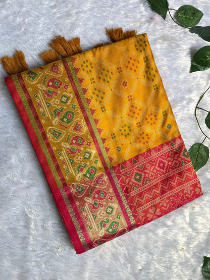 Mustard Patola Print Silk Saree