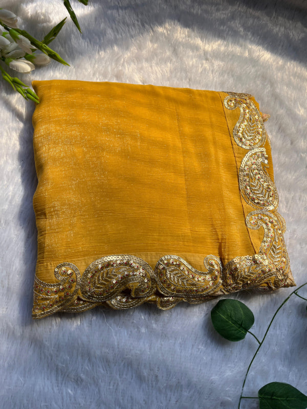 Yellow Saree With Readymade Blouse