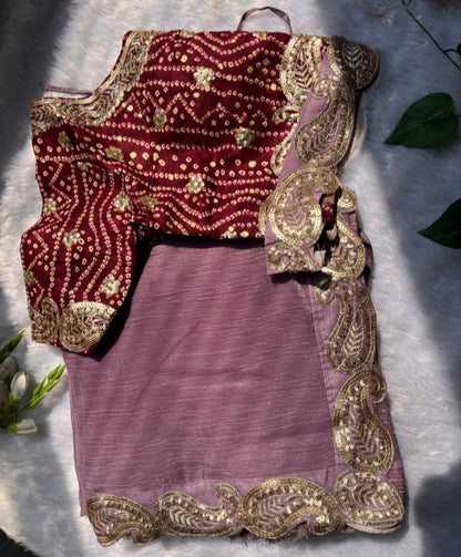 Purple Saree With Readymade Blouse