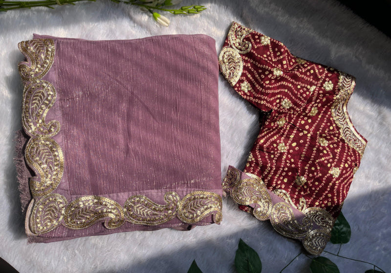 Purple Saree With Readymade Blouse