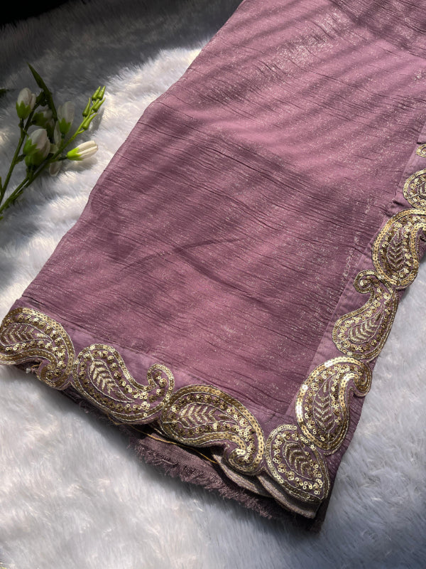 Purple Saree With Readymade Blouse