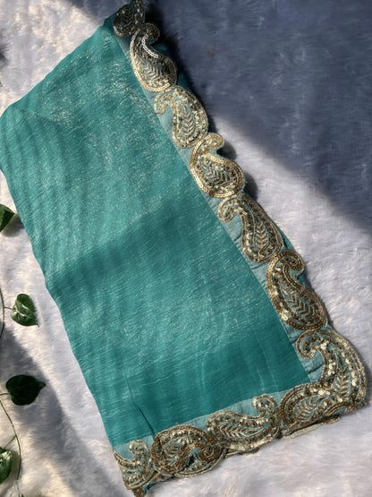 Sky Blue Saree With Readymade Blouse