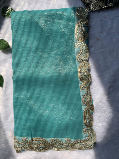 Sky Blue Saree With Readymade Blouse
