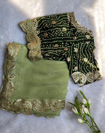 Green Saree With Readymade blouse