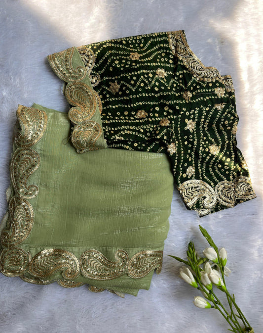 Green Saree With Readymade blouse