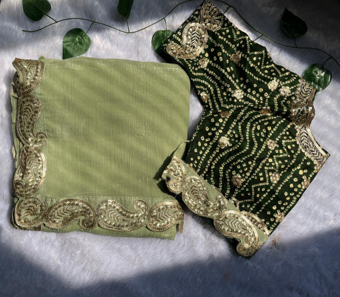 Green Saree With Readymade blouse